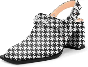 100FIXEO Women's Block Heel Slingback Pumps Studded Strap Buckle Square Toe Comfortable Shoes