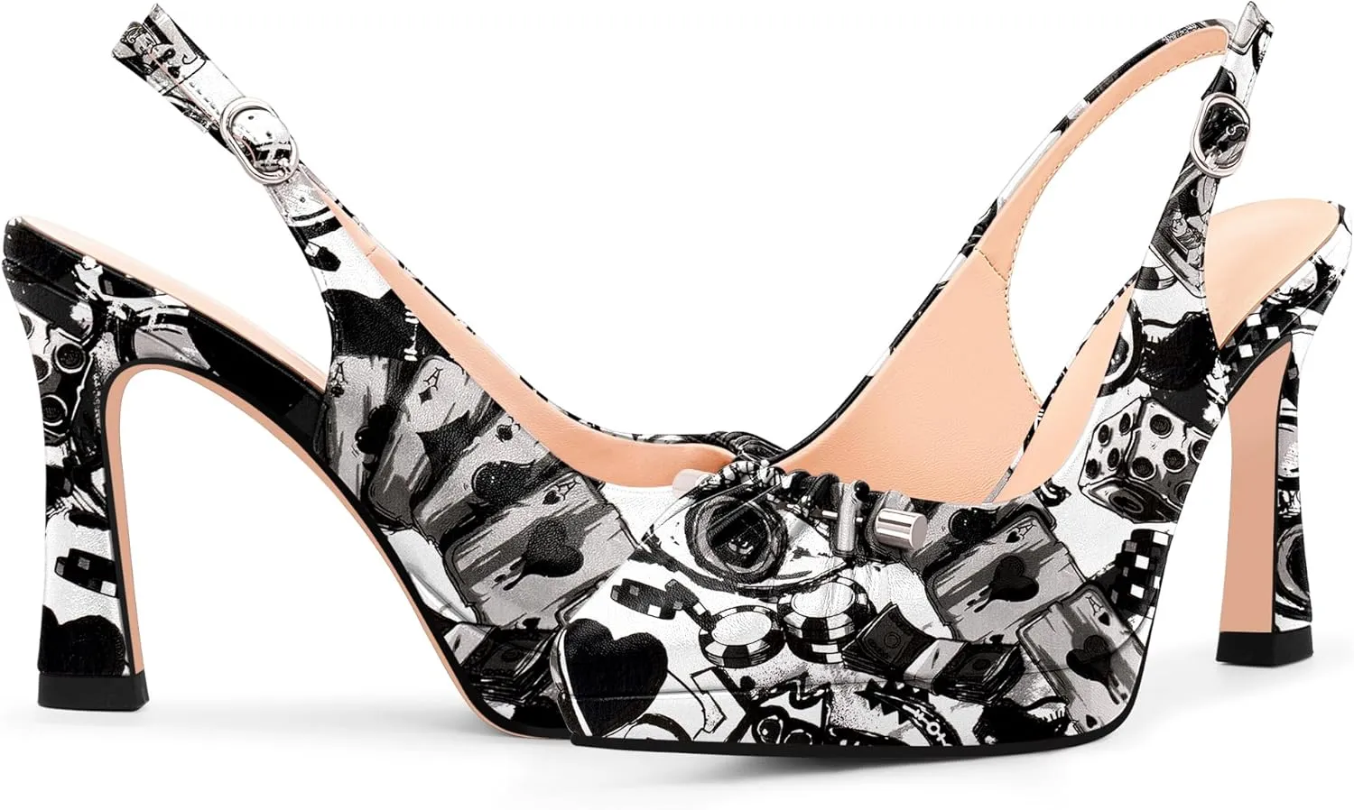 100FIXEO Women's Platform Slingback High Heel Pointed Toe Buckle Comfortable Dress Shoes
