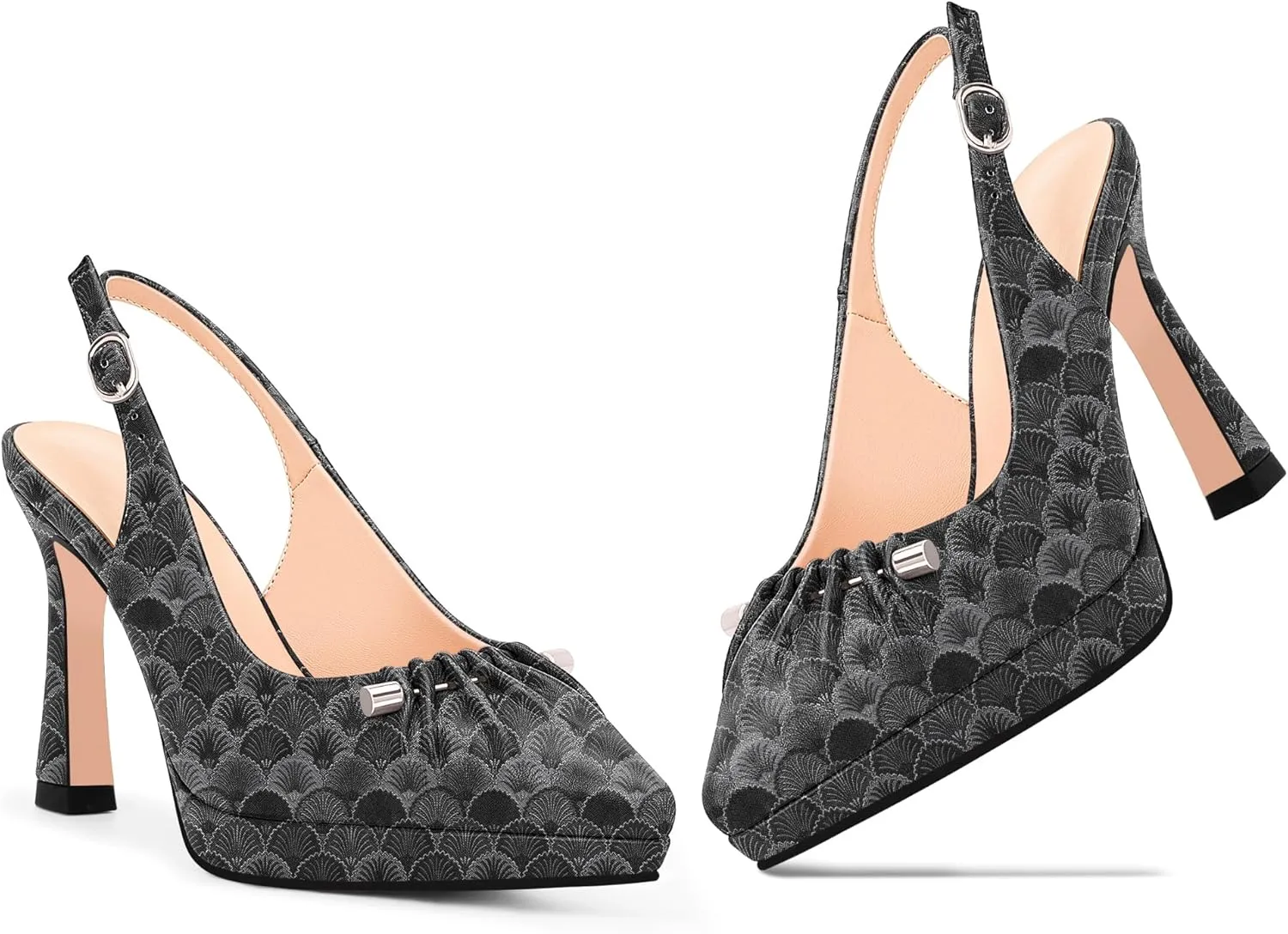 100FIXEO Women's Platform Slingback High Heel Pointed Toe Buckle Comfortable Dress Shoes
