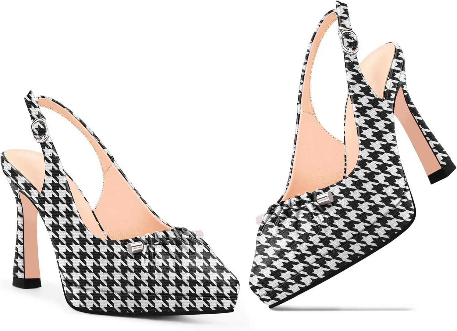 100FIXEO Women's Platform Slingback High Heel Pointed Toe Buckle Comfortable Dress Shoes