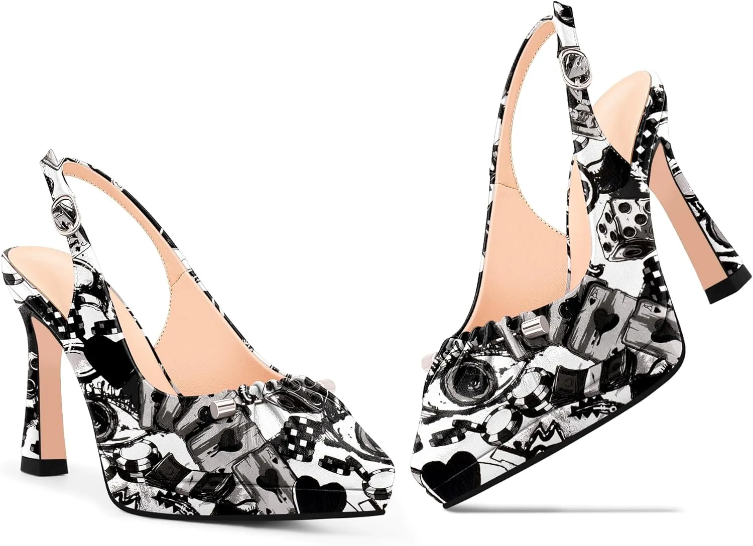 100FIXEO Women's Platform Slingback High Heel Pointed Toe Buckle Comfortable Dress Shoes