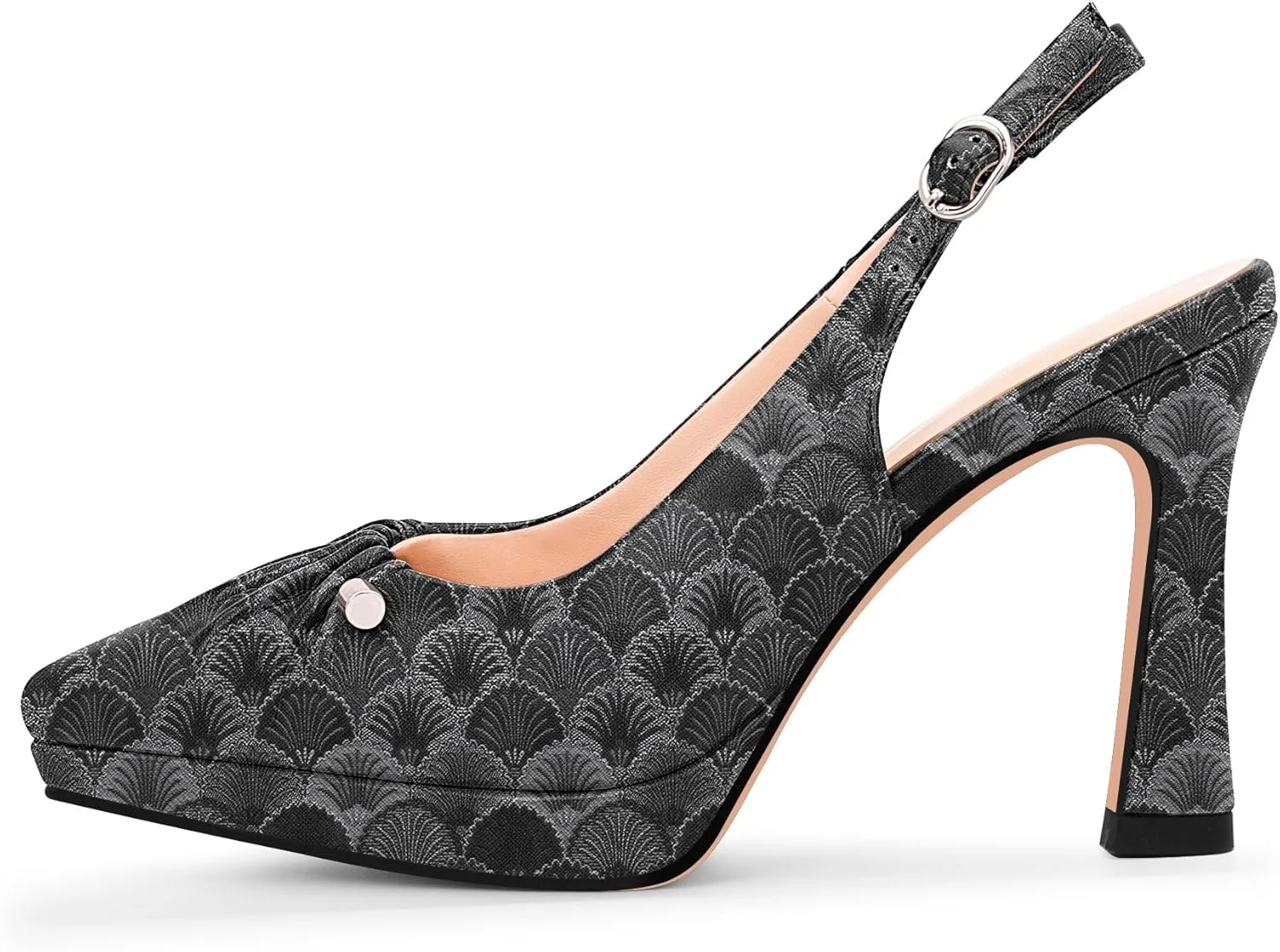 100FIXEO Women's Platform Slingback High Heel Pointed Toe Buckle Comfortable Dress Shoes