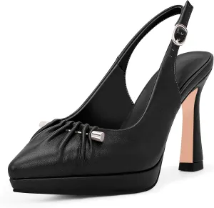 100FIXEO Women's Platform Slingback High Heel Pointed Toe Buckle Comfortable Dress Shoes