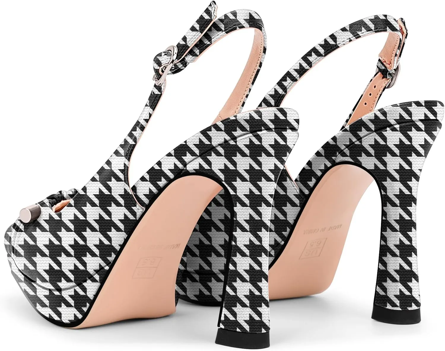 100FIXEO Women's Platform Slingback High Heel Pointed Toe Buckle Comfortable Dress Shoes