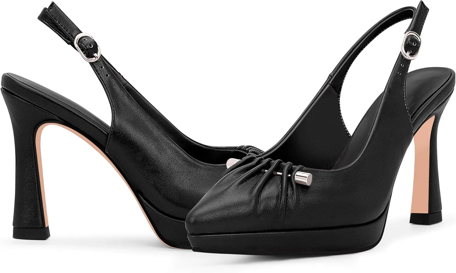 100FIXEO Women's Platform Slingback High Heel Pointed Toe Buckle Comfortable Dress Shoes