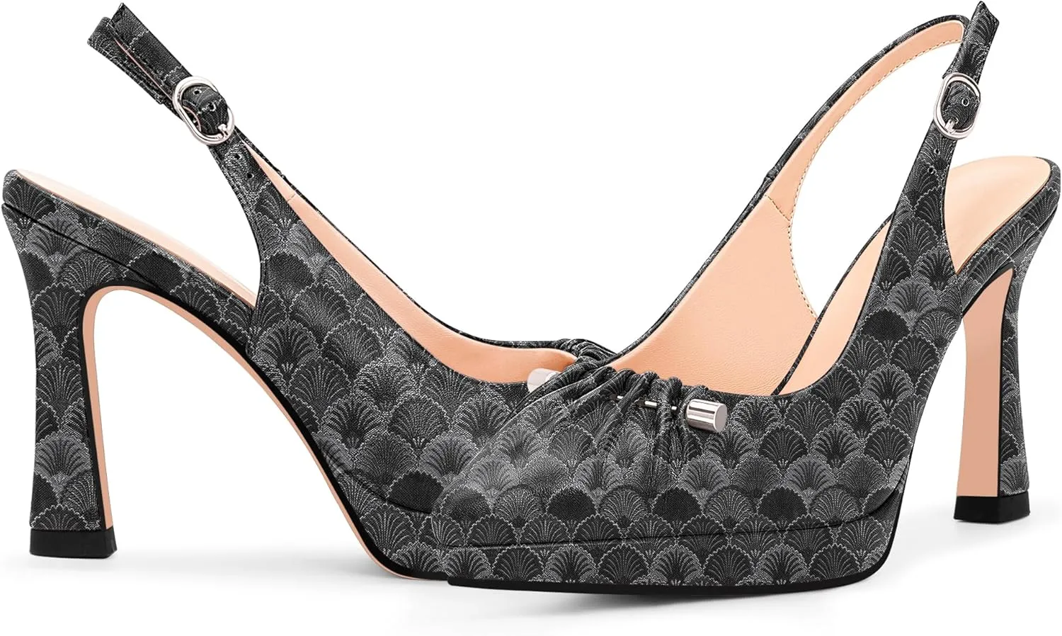 100FIXEO Women's Platform Slingback High Heel Pointed Toe Buckle Comfortable Dress Shoes