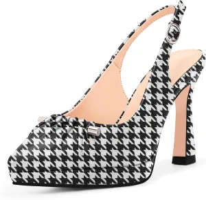 100FIXEO Women's Platform Slingback High Heel Pointed Toe Buckle Comfortable Dress Shoes
