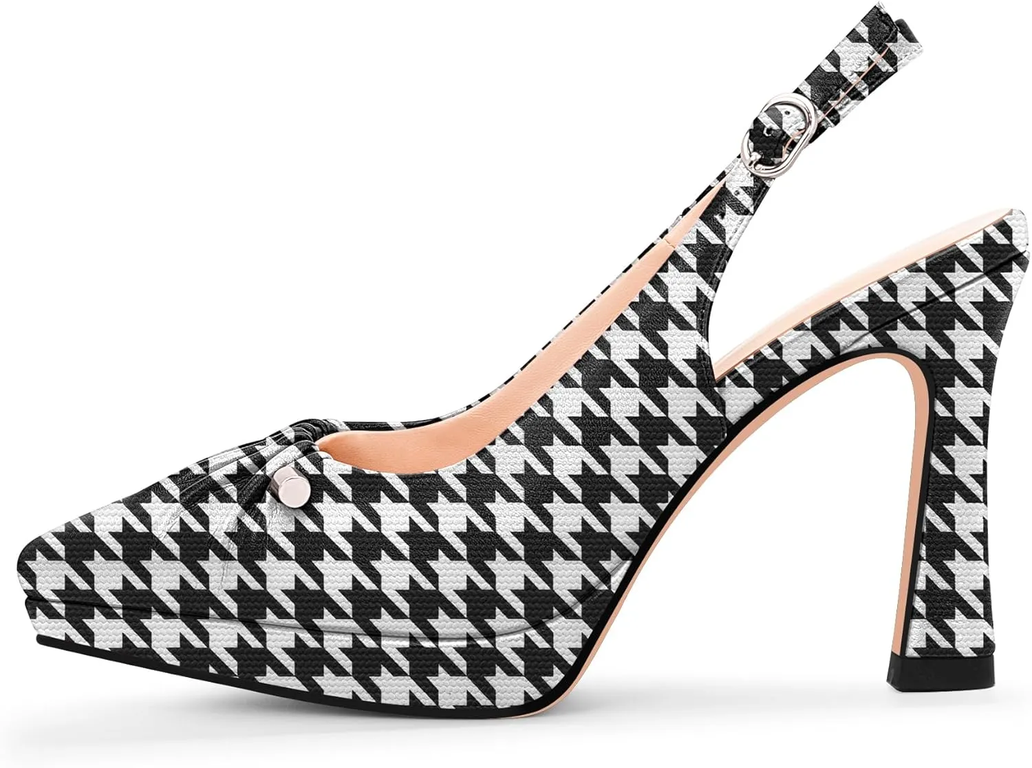 100FIXEO Women's Platform Slingback High Heel Pointed Toe Buckle Comfortable Dress Shoes