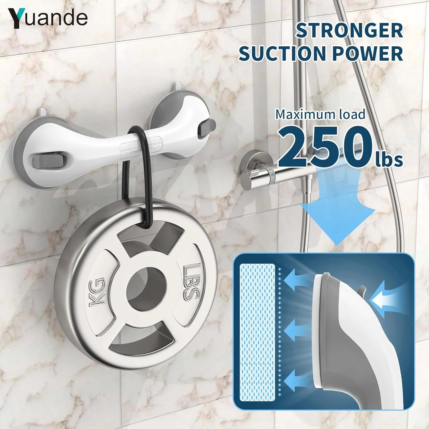 12 Inch 4 Pack Shower Grab Bar, YuanDe Suction Grab Bars for Bathtubs, Bathroom Safety Grip No Drilling Waterproof, Shower Handle Removable Shower Handrails for Seniors Elderly, (Grey&White