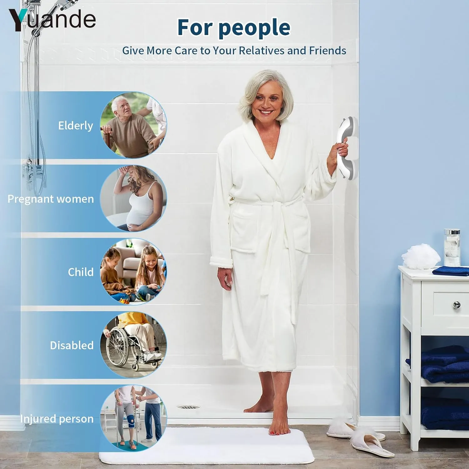 12 Inch 4 Pack Shower Grab Bar, YuanDe Suction Grab Bars for Bathtubs, Bathroom Safety Grip No Drilling Waterproof, Shower Handle Removable Shower Handrails for Seniors Elderly, (Grey&White