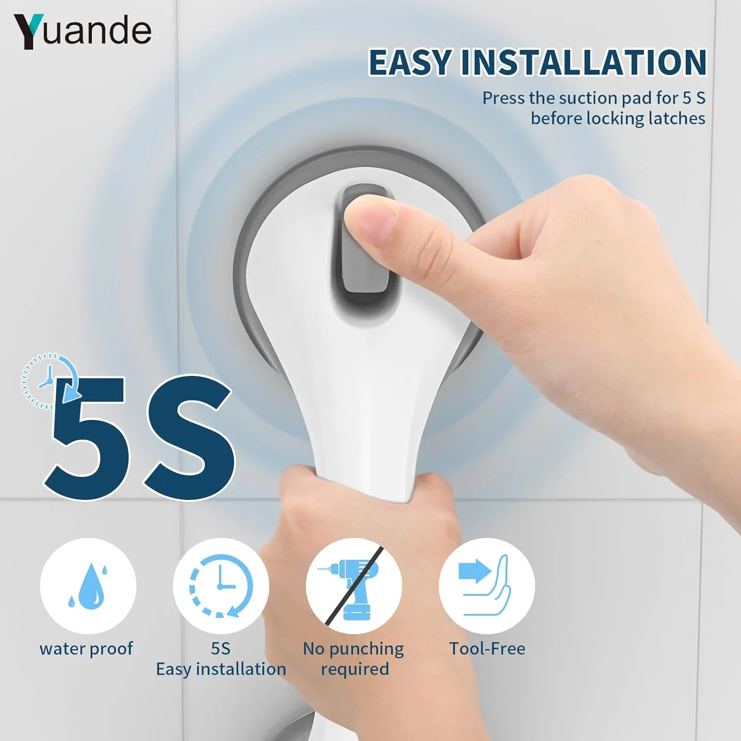 12 Inch 4 Pack Shower Grab Bar, YuanDe Suction Grab Bars for Bathtubs, Bathroom Safety Grip No Drilling Waterproof, Shower Handle Removable Shower Handrails for Seniors Elderly, (Grey&White