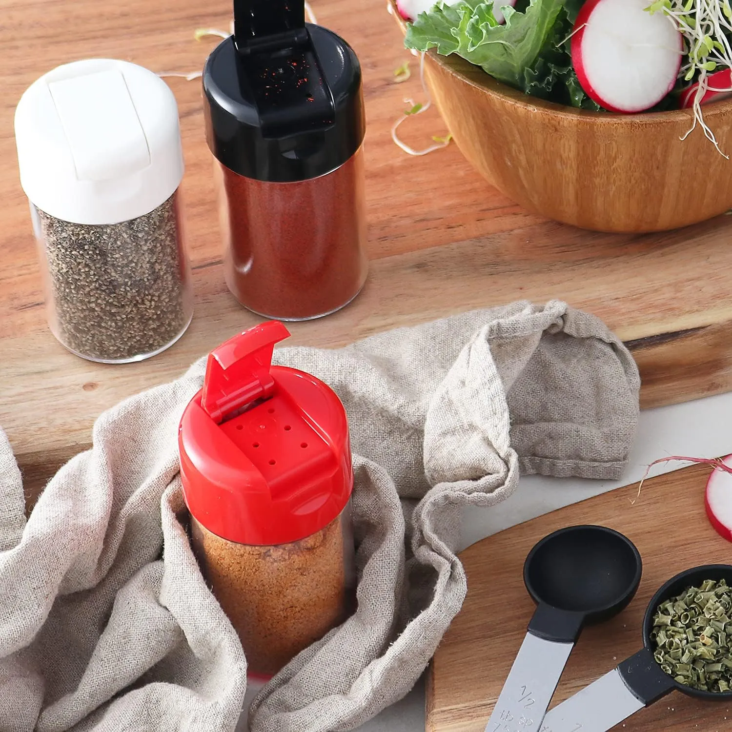 12 Pack - Plastic Salt and Pepper Shakers with Hinged Lid, No Spill Lunch Bag Camping Picnic Moisture Proof Spice Dispenser, Seasoning Container Pourer w/Cover, 3.5 oz. (12-Pack Asserted)