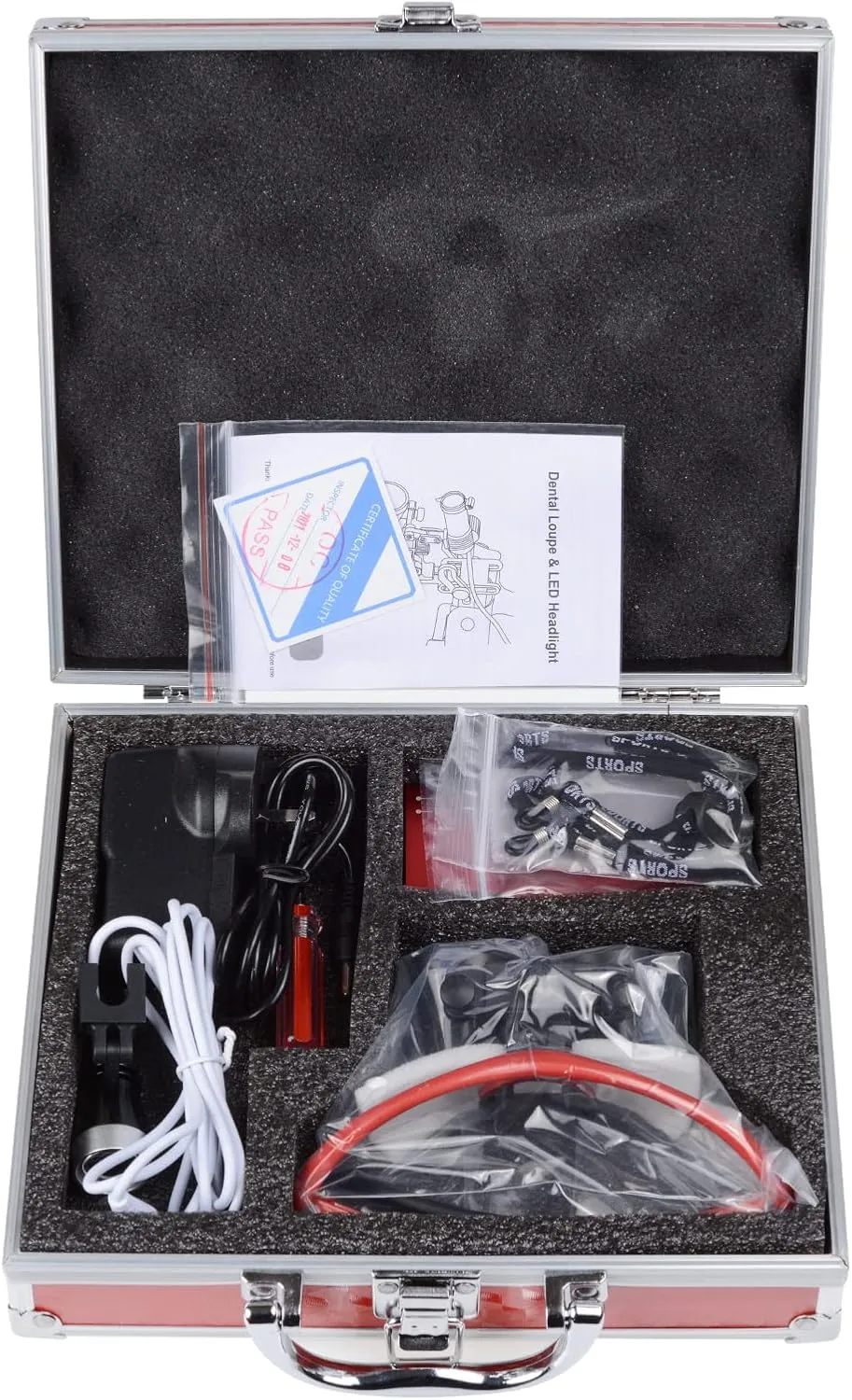 2.5X Loupe Binocular Glasses Magnifier with 3W Headlamp Headlight Aluminum Box (Red)