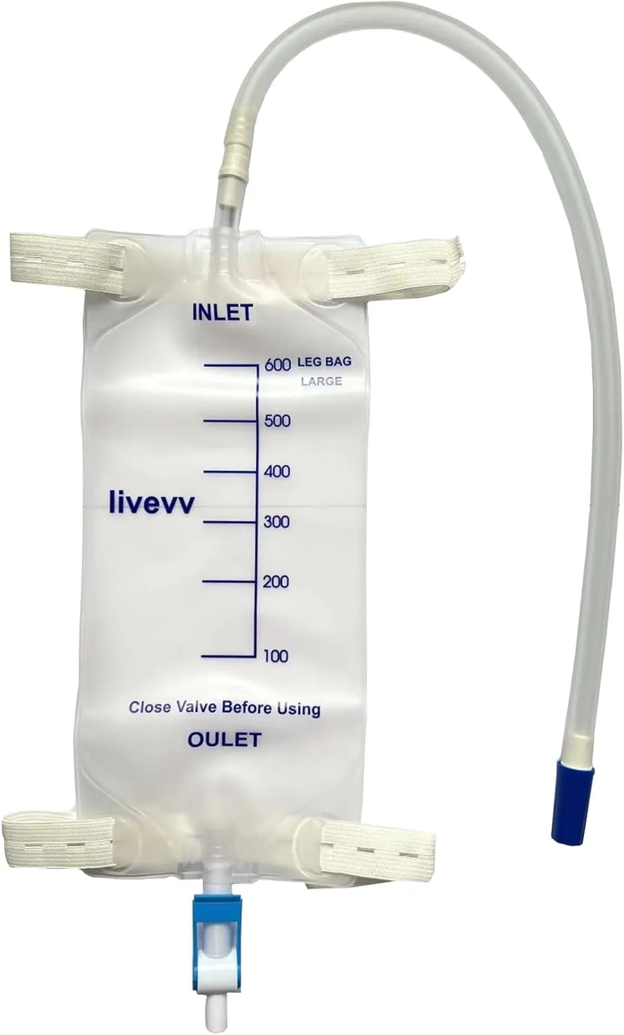 3 Pack Easy-Tap Leg Bag Urinary Drainage Bag, 600 ml with 3 18” Tubing, Anti-Reflux Valve, Cloth Straps Easy Flip Drain