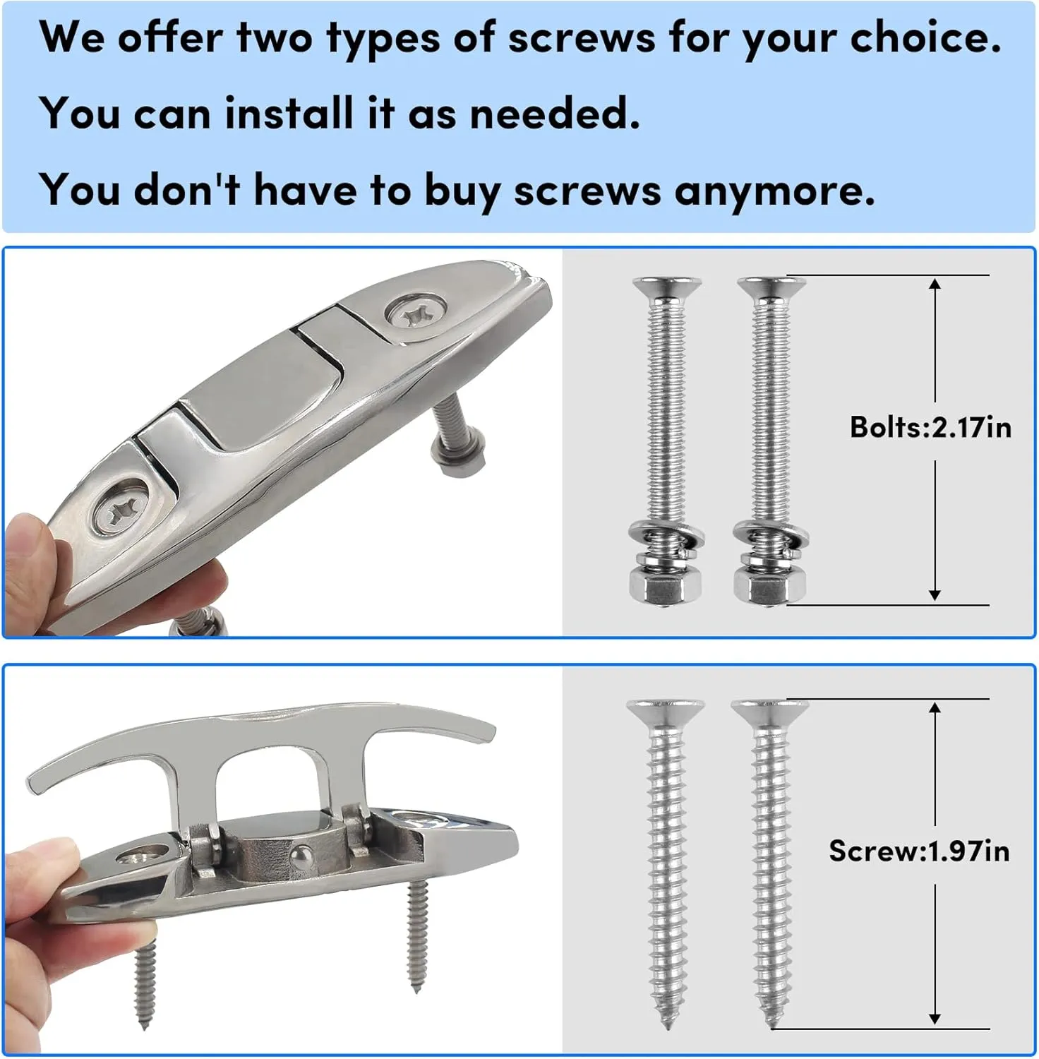 316 Stainless Steel Boat Folding Cleats 4-3/4 inch and 6 inch (2 Size), Flip up Dock Cleat for Deck and Boat, Boat Cleat Rope Cleat Dock Cleats Folding Cleats with Fasteners (2 Pack,4 Pack)