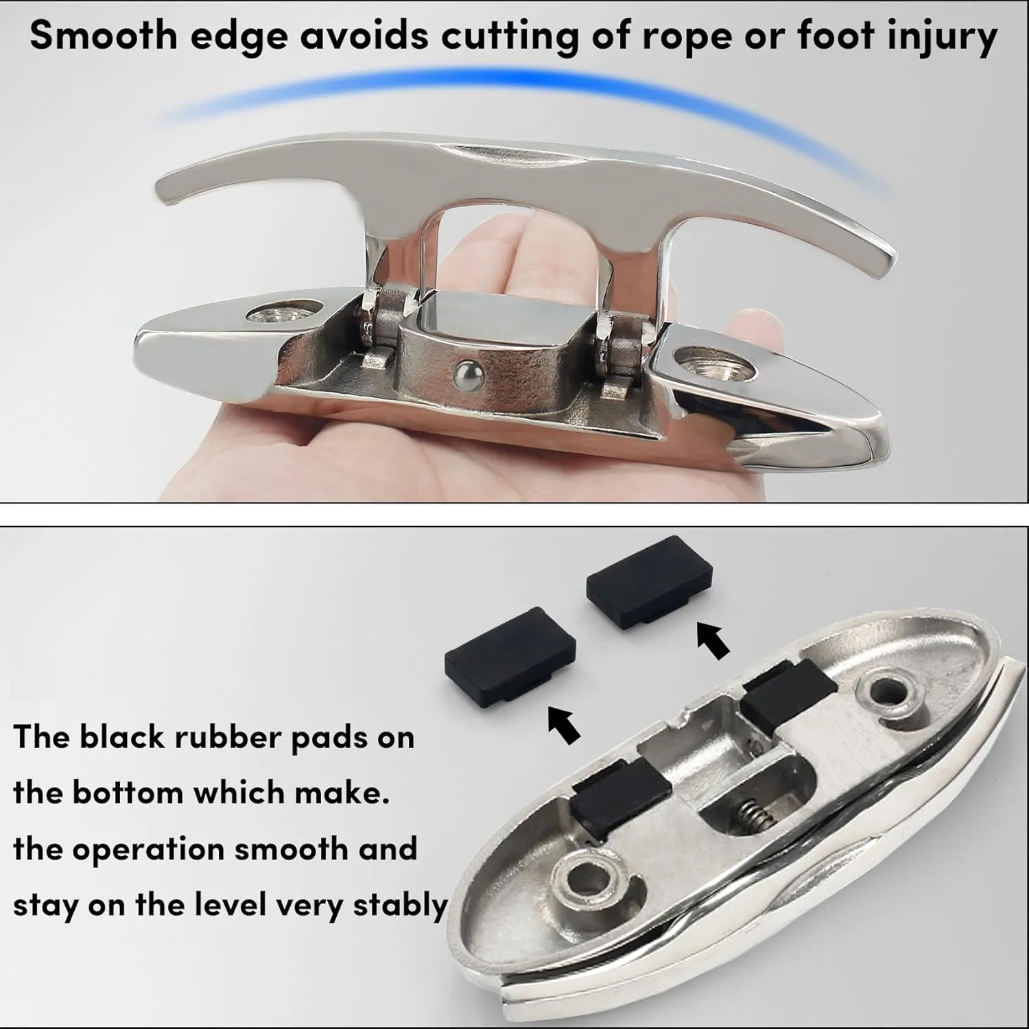 316 Stainless Steel Boat Folding Cleats 4-3/4 inch and 6 inch (2 Size), Flip up Dock Cleat for Deck and Boat, Boat Cleat Rope Cleat Dock Cleats Folding Cleats with Fasteners (2 Pack,4 Pack)