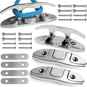 316 Stainless Steel Boat Folding Cleats 4-3/4 inch and 6 inch (2 Size), Flip up Dock Cleat for Deck and Boat, Boat Cleat Rope Cleat Dock Cleats Folding Cleats with Fasteners (2 Pack,4 Pack)