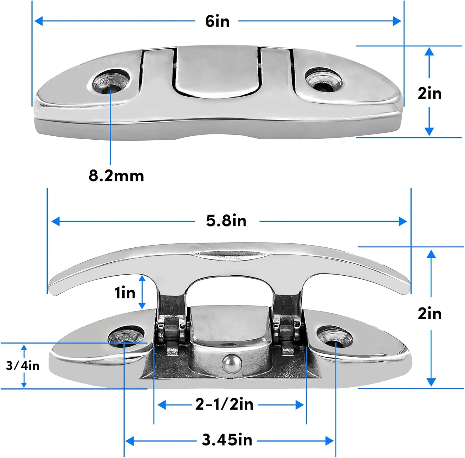 316 Stainless Steel Boat Folding Cleats 4-3/4 inch and 6 inch (2 Size), Flip up Dock Cleat for Deck and Boat, Boat Cleat Rope Cleat Dock Cleats Folding Cleats with Fasteners (2 Pack,4 Pack)