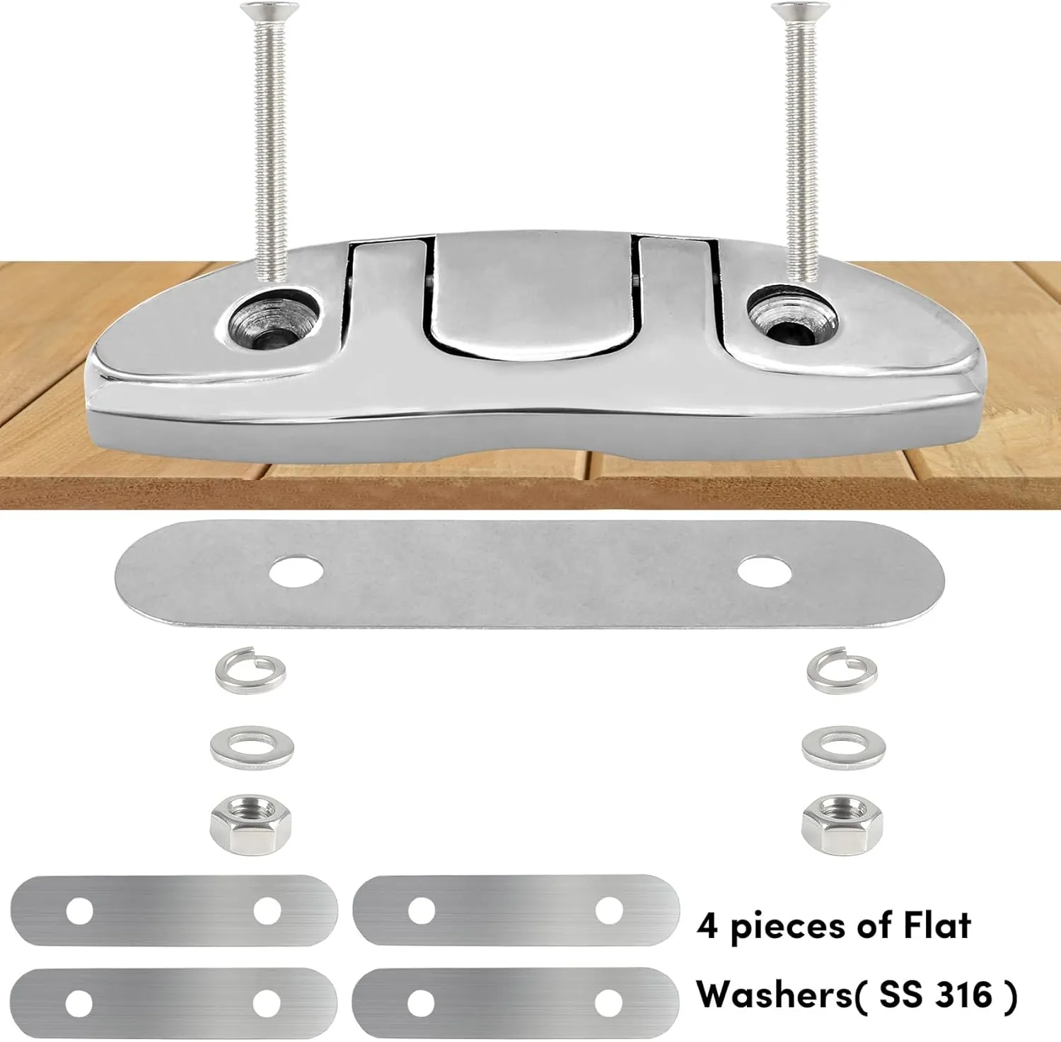 316 Stainless Steel Boat Folding Cleats 4-3/4 inch and 6 inch (2 Size), Flip up Dock Cleat for Deck and Boat, Boat Cleat Rope Cleat Dock Cleats Folding Cleats with Fasteners (2 Pack,4 Pack)