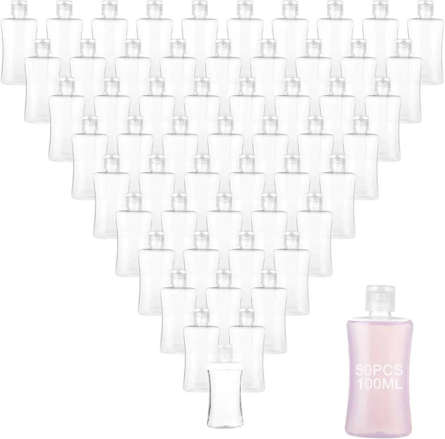 50PCS 3.3oz Empty Hand Sanitizer Bottles, Empty Travel Size Bottles, Mini Hand Sanitizer Bulk, Refillable Containers for Travel Business Trip for Shower Gel, Face Creams(100ML)