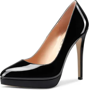 Aachcol Women Platform Stiletto High Heel Pumps Close Pointed Toe Slip-on Shoes Wedding Office Party Dress Classic 5 Inches