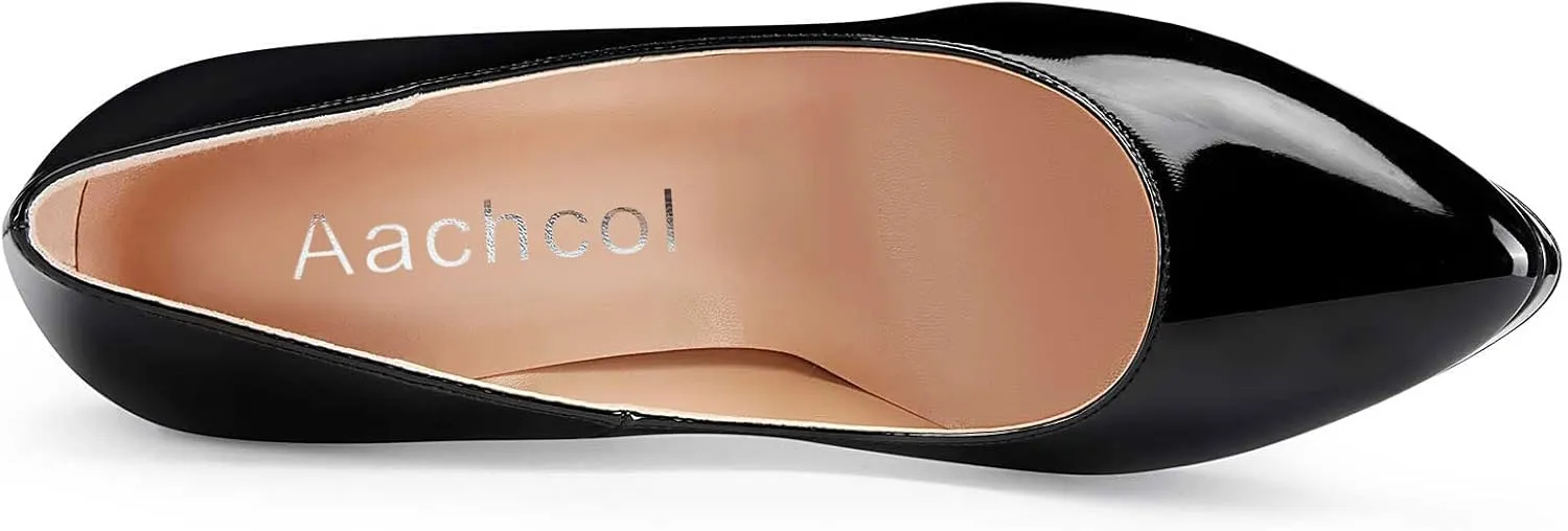 Aachcol Women Platform Stiletto High Heel Pumps Close Pointed Toe Slip-on Shoes Wedding Office Party Dress Classic 5 Inches