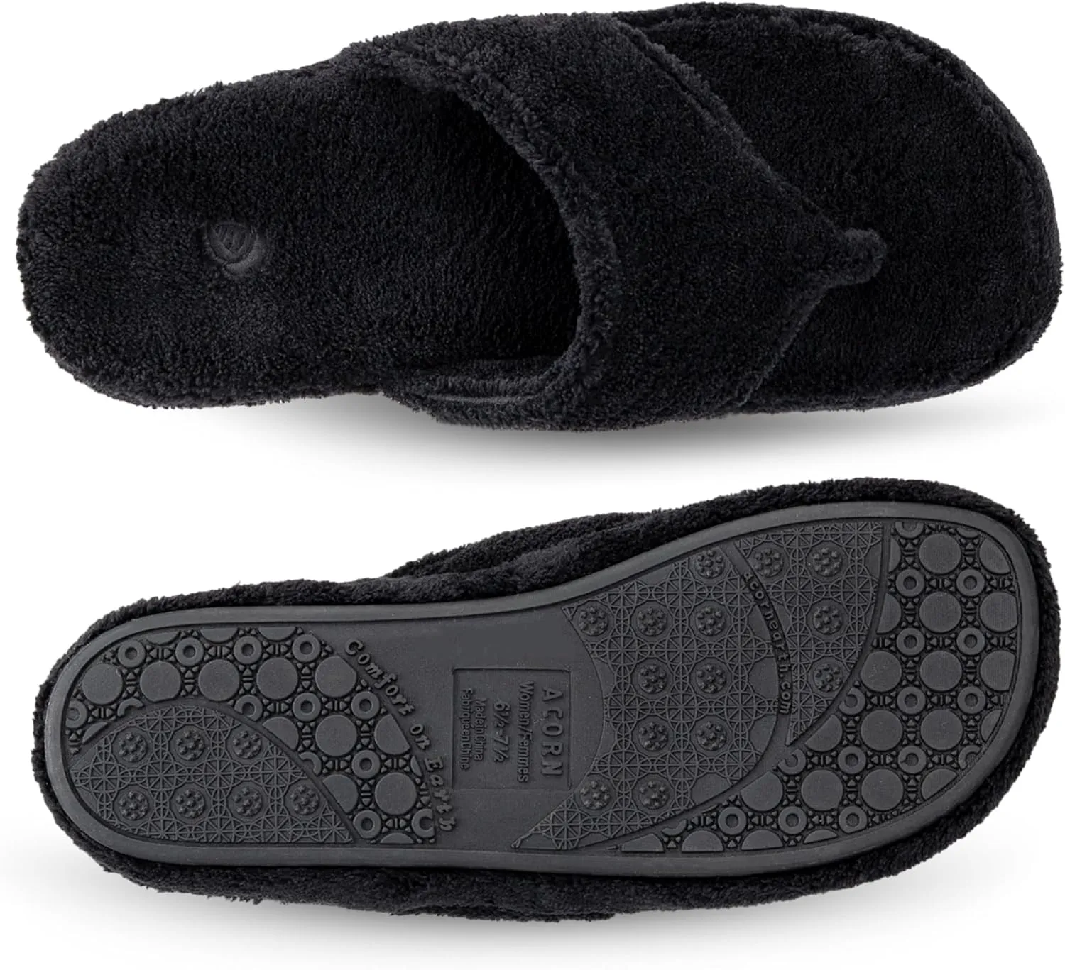 Acorn Women's Spa Thong Slippers with Cloud Contour Comfort - Arch Support and Plush Fluffy Terry Lining, Perfect for Beach, Camping, Poolside, or Bathroom Wear