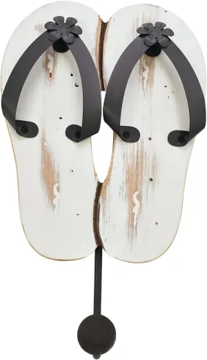 Aecipl Wooden Wall Hooks Hanging Flip Flop Sign Beach Themed Decor Nautical Coat Towel Hook for Bathroom Bedroom Pool Wall Mounted Decorative Slipper Decoration (White)
