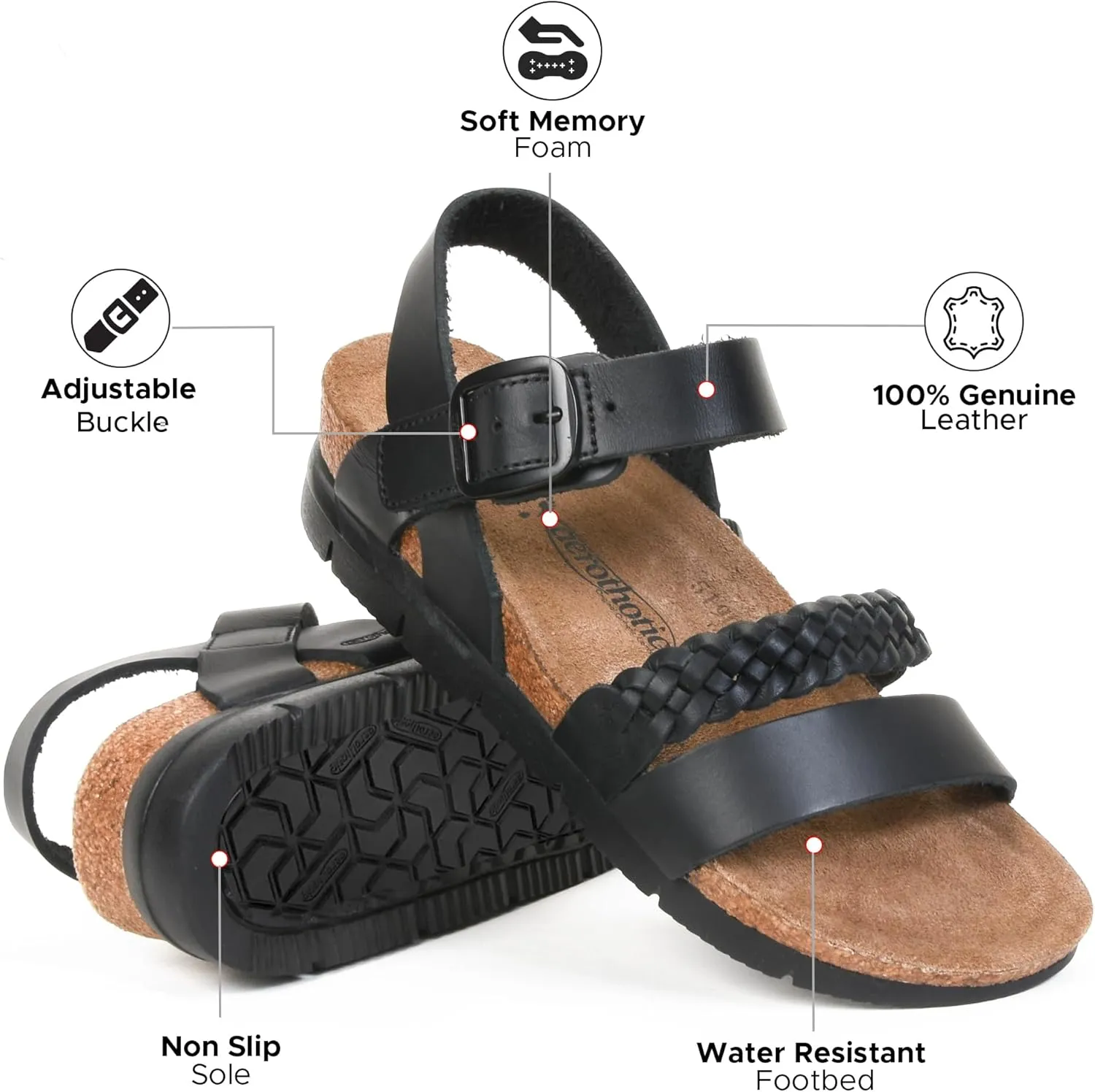 AEROTHOTIC Leather Platform Sandals with Arch Support Braided Straps Comfortable Wedge Sandals for Women Ideal for Walking Travel and Daily Use Slingback Slip-On