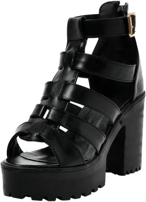 Agodor Women's Strappy Chunky Heeled Roman Gladiator Sandals High Heels Gothic Platform Open Toe Caged Shoes