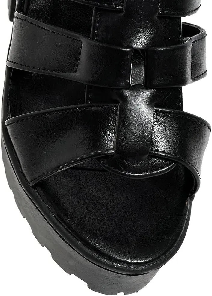Agodor Women's Strappy Chunky Heeled Roman Gladiator Sandals High Heels Gothic Platform Open Toe Caged Shoes