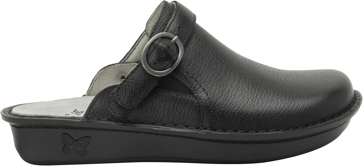 Alegria Women's Bryn Open Back Leather Slide with Ankle Strap