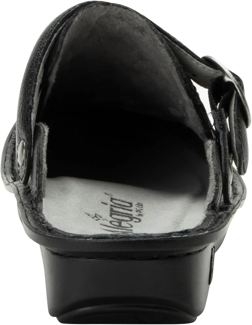 Alegria Women's Bryn Open Back Leather Slide with Ankle Strap
