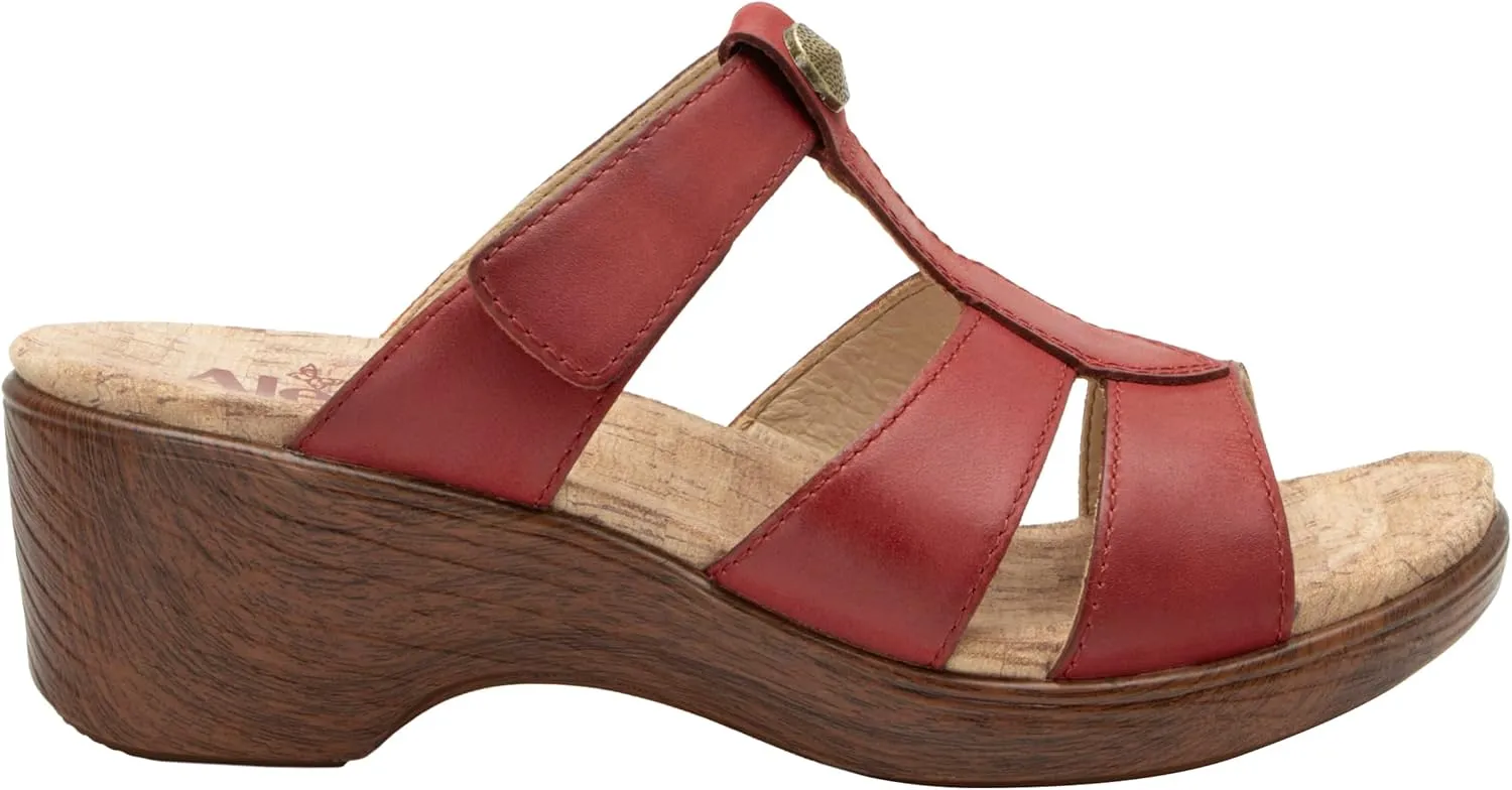 Alegria Womens Shantal Leather Wedge Sandal - Stylish and Versatile Open Back Heel for Endless Support - Enhanced Arch Slip Resistant Platform Heel For Professionals