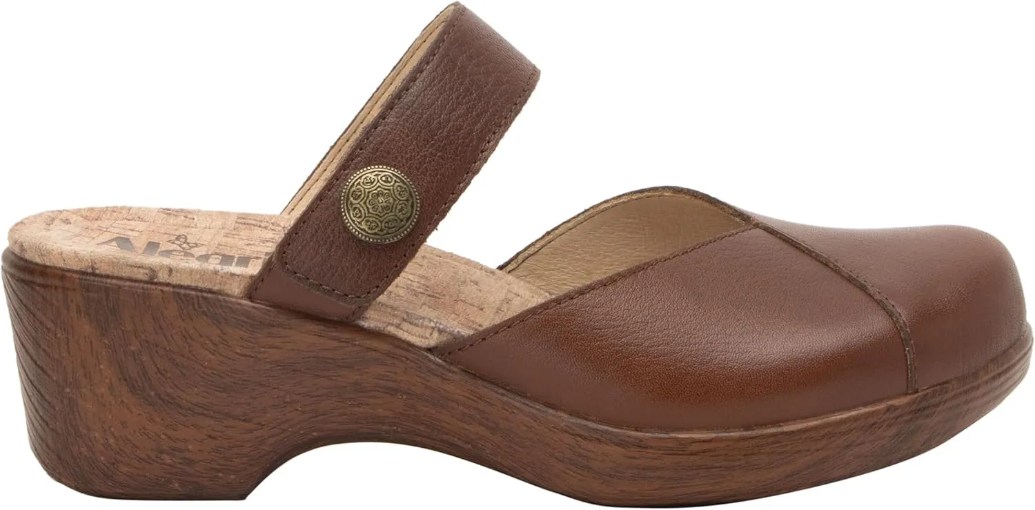 Alegria Womens Sydni Leather Open Back Slip-On Wedge Heel