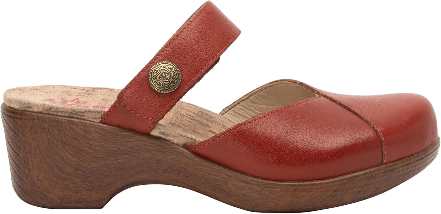 Alegria Womens Sydni Leather Open Back Slip-On Wedge Heel