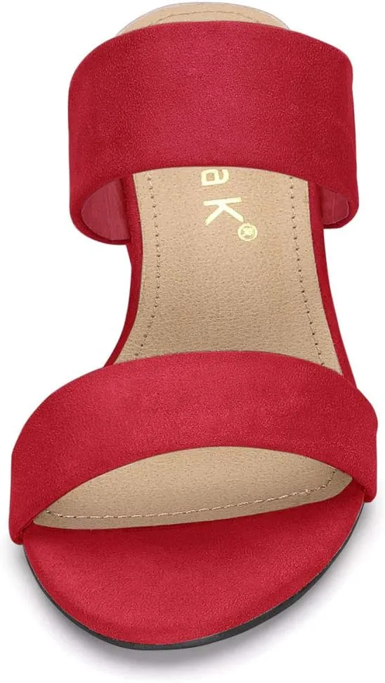 Allegra K Women's Block Heel Dual Straps Slide Sandals