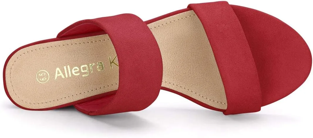 Allegra K Women's Block Heel Dual Straps Slide Sandals