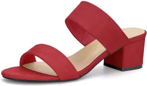 Allegra K Women's Block Heel Dual Straps Slide Sandals