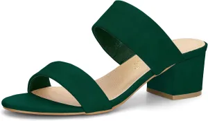 Allegra K Women's Block Heel Dual Straps Slide Sandals