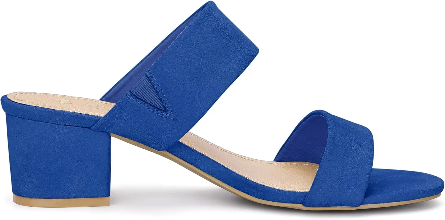 Allegra K Women's Block Heel Dual Straps Slide Sandals