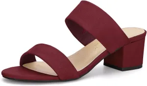 Allegra K Women's Block Heel Dual Straps Slide Sandals