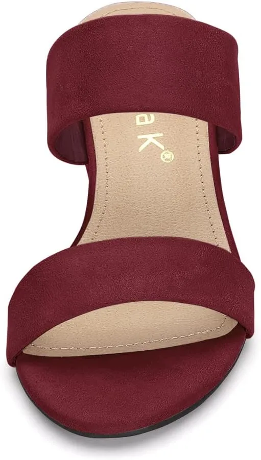 Allegra K Women's Block Heel Dual Straps Slide Sandals