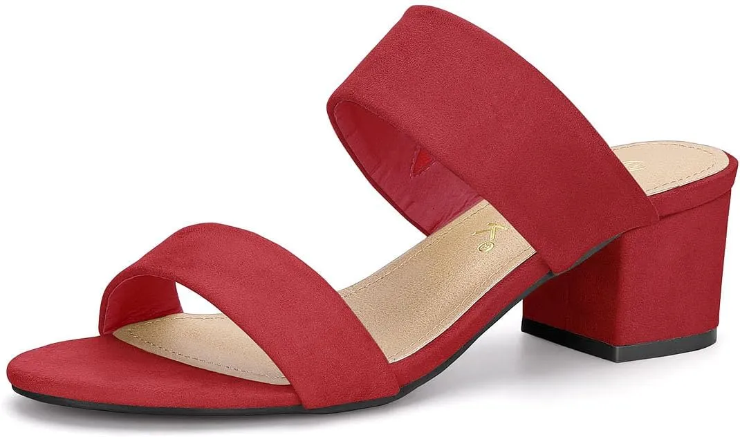 Allegra K Women's Block Heel Dual Straps Slide Sandals