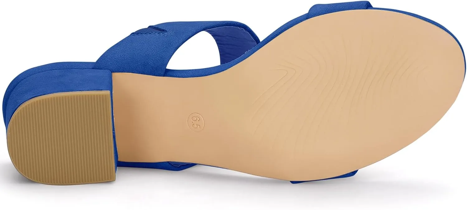 Allegra K Women's Block Heel Dual Straps Slide Sandals