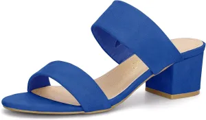 Allegra K Women's Block Heel Dual Straps Slide Sandals