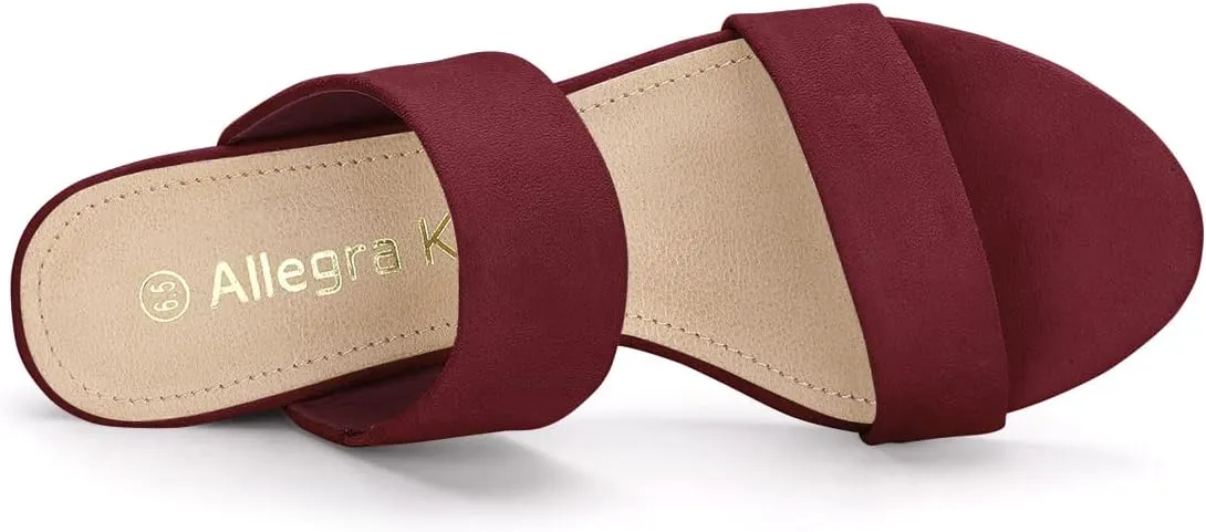 Allegra K Women's Block Heel Dual Straps Slide Sandals