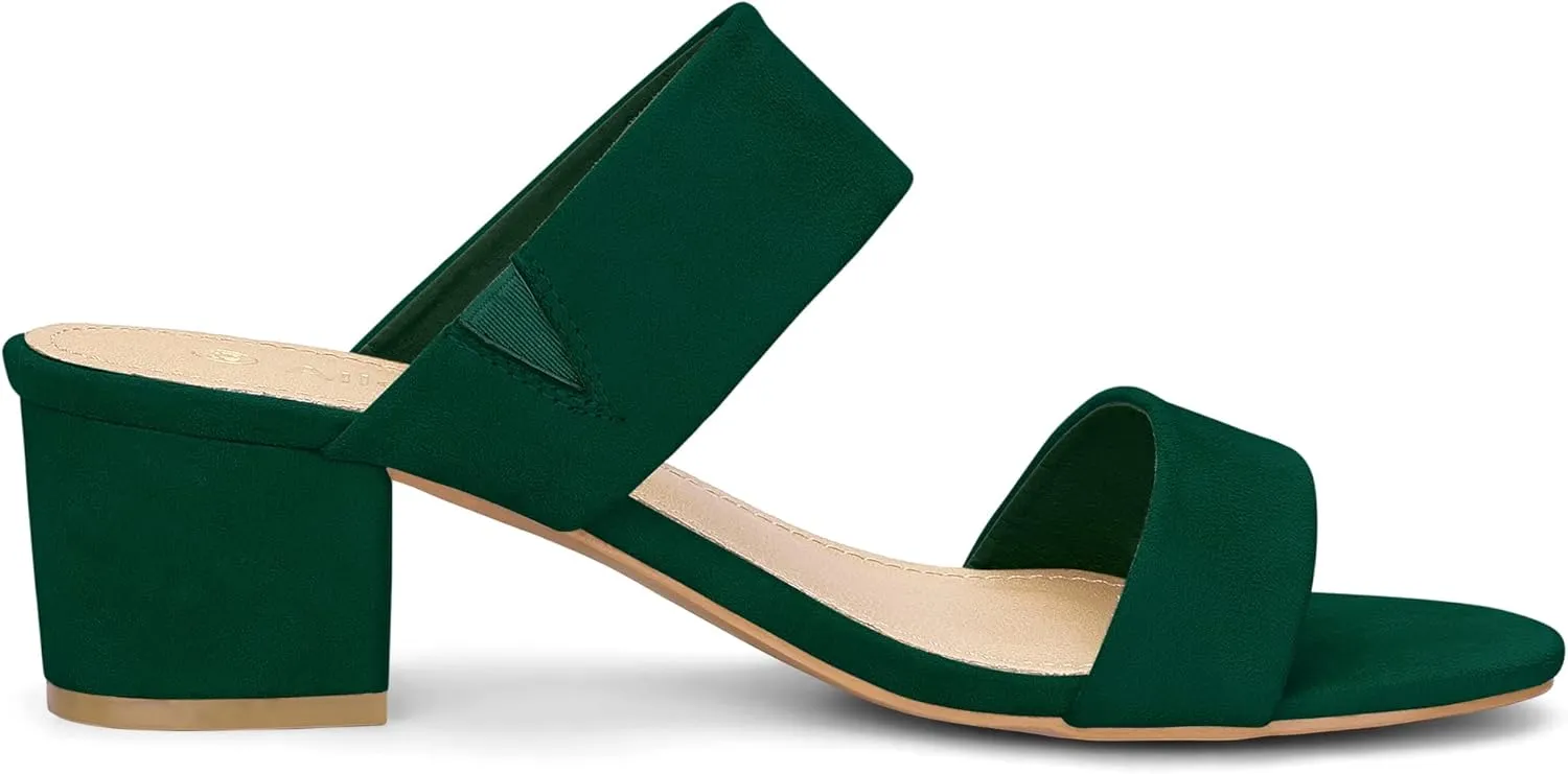 Allegra K Women's Block Heel Dual Straps Slide Sandals