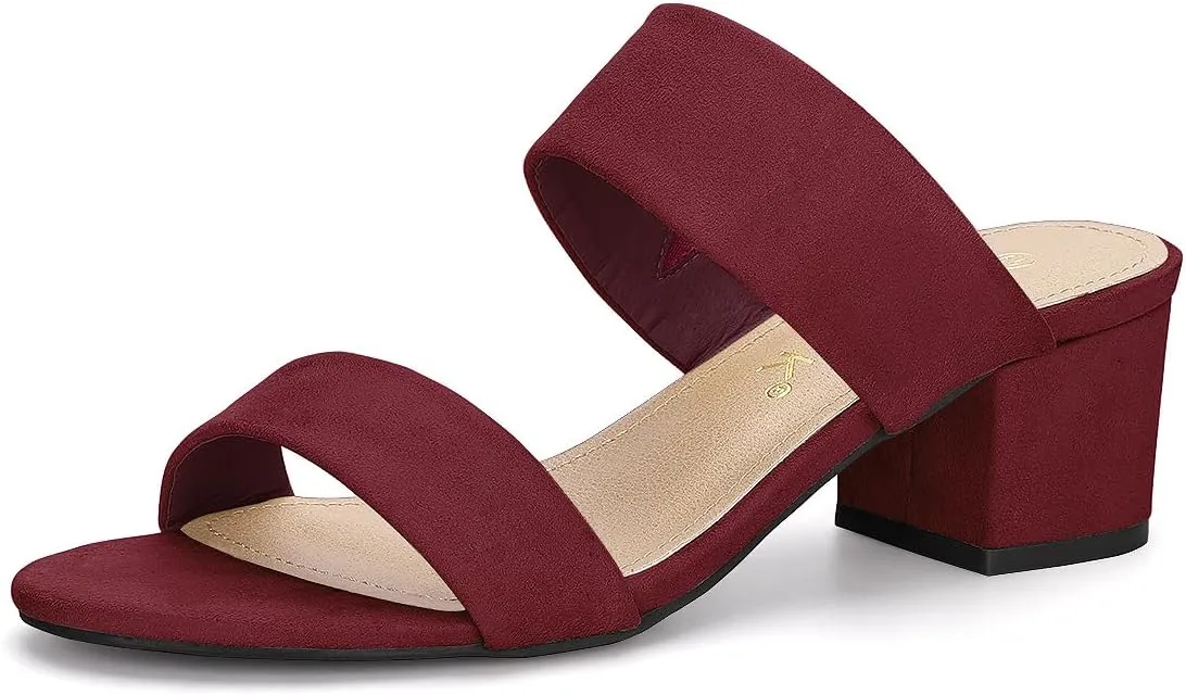 Allegra K Women's Block Heel Dual Straps Slide Sandals