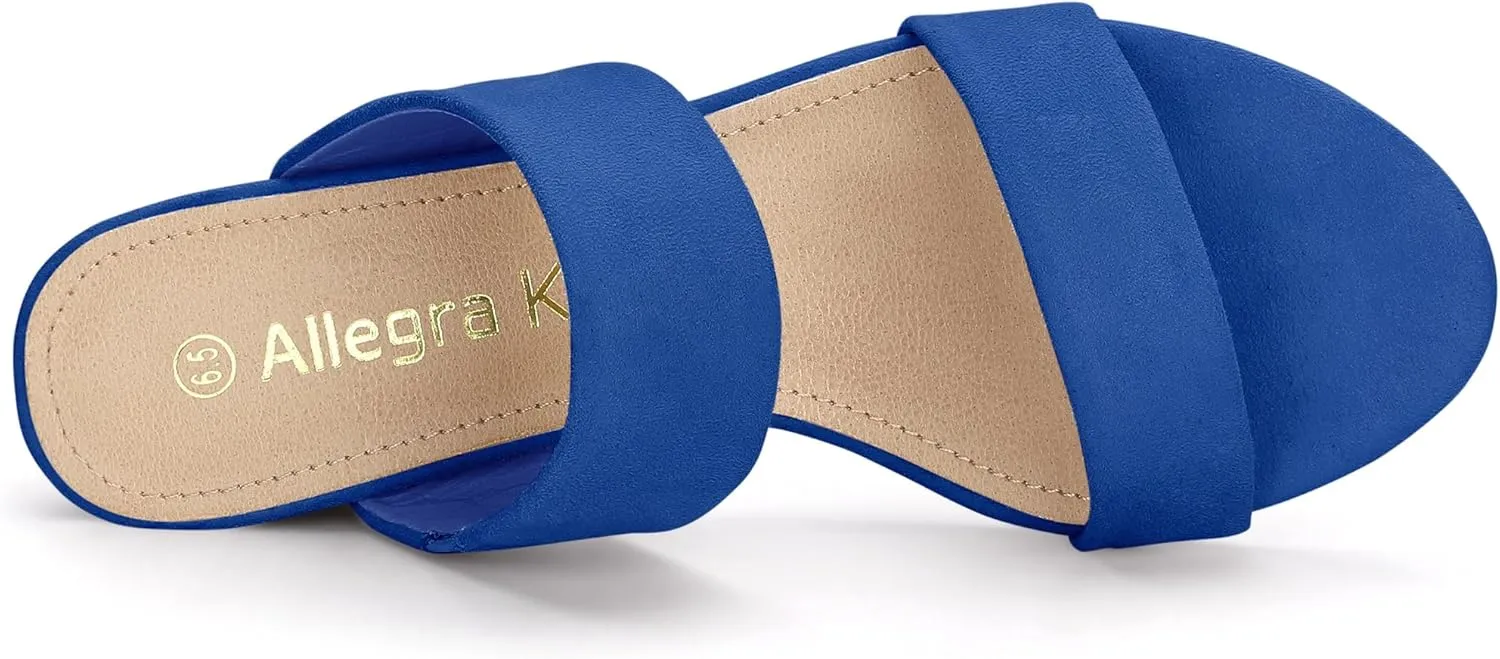 Allegra K Women's Block Heel Dual Straps Slide Sandals